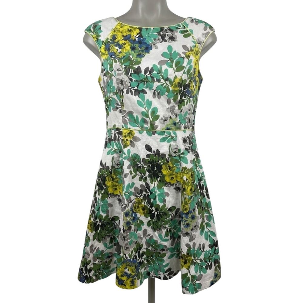 London Style Dress 14 Green Blue White Floral Garden Party Y2K Feminine Romantic